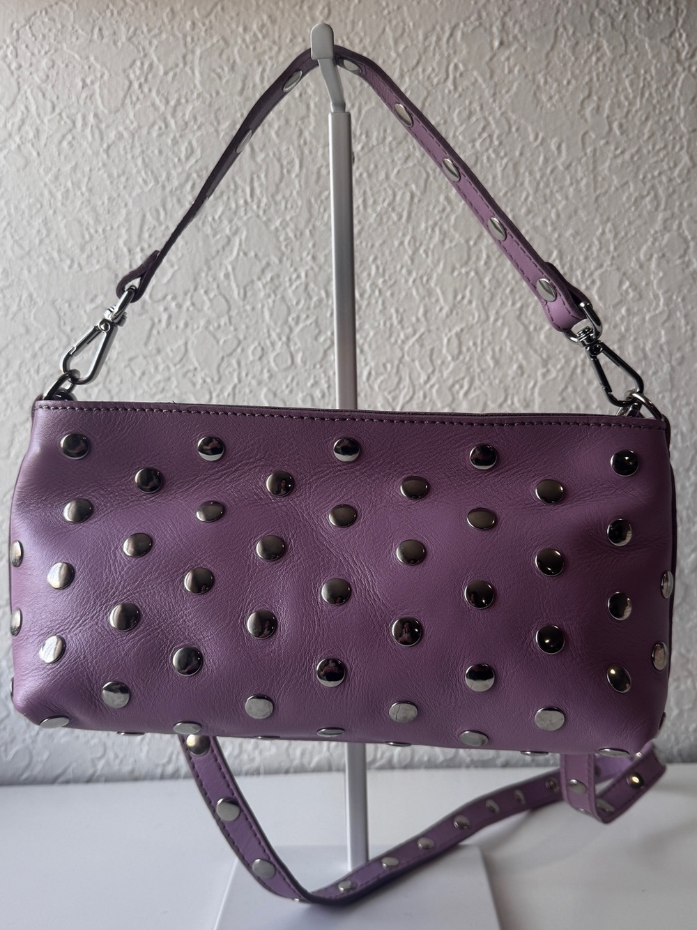 Mercules Studded Crossbody Shoulder Bag with Removable Strap in Lavendar